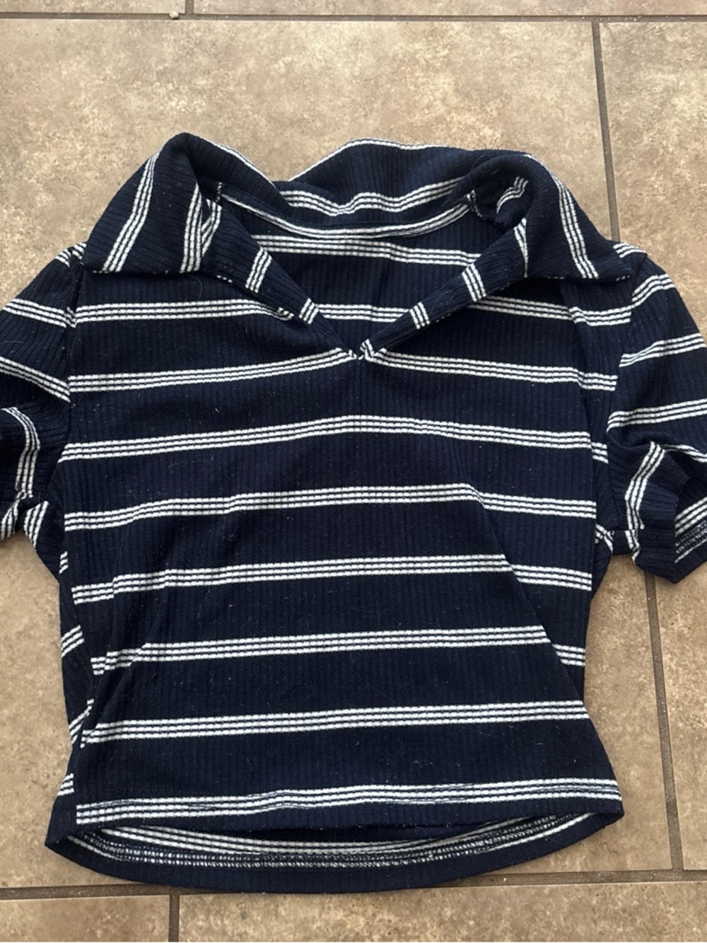 Hollister Navy & White Striped Cropped Polo Top